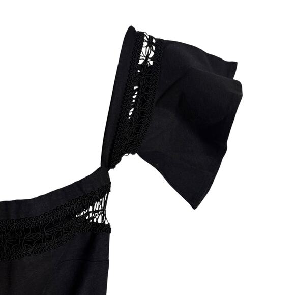 Stone Cold Fox Morrissey Linen Black Lace Crop Flare Leg Strapless Jumpsuit 2 - Picture 4 of 12